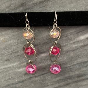 Y2K Pink Silver Drop Earrings